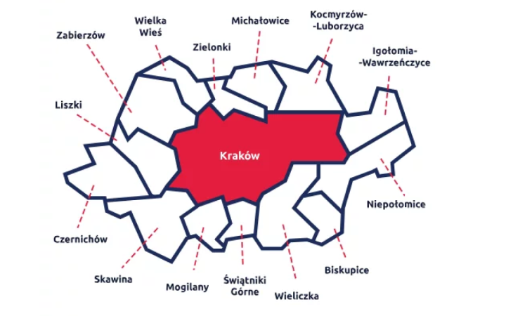 Ilustracja mapy z zaznaczonymi obszarami usług