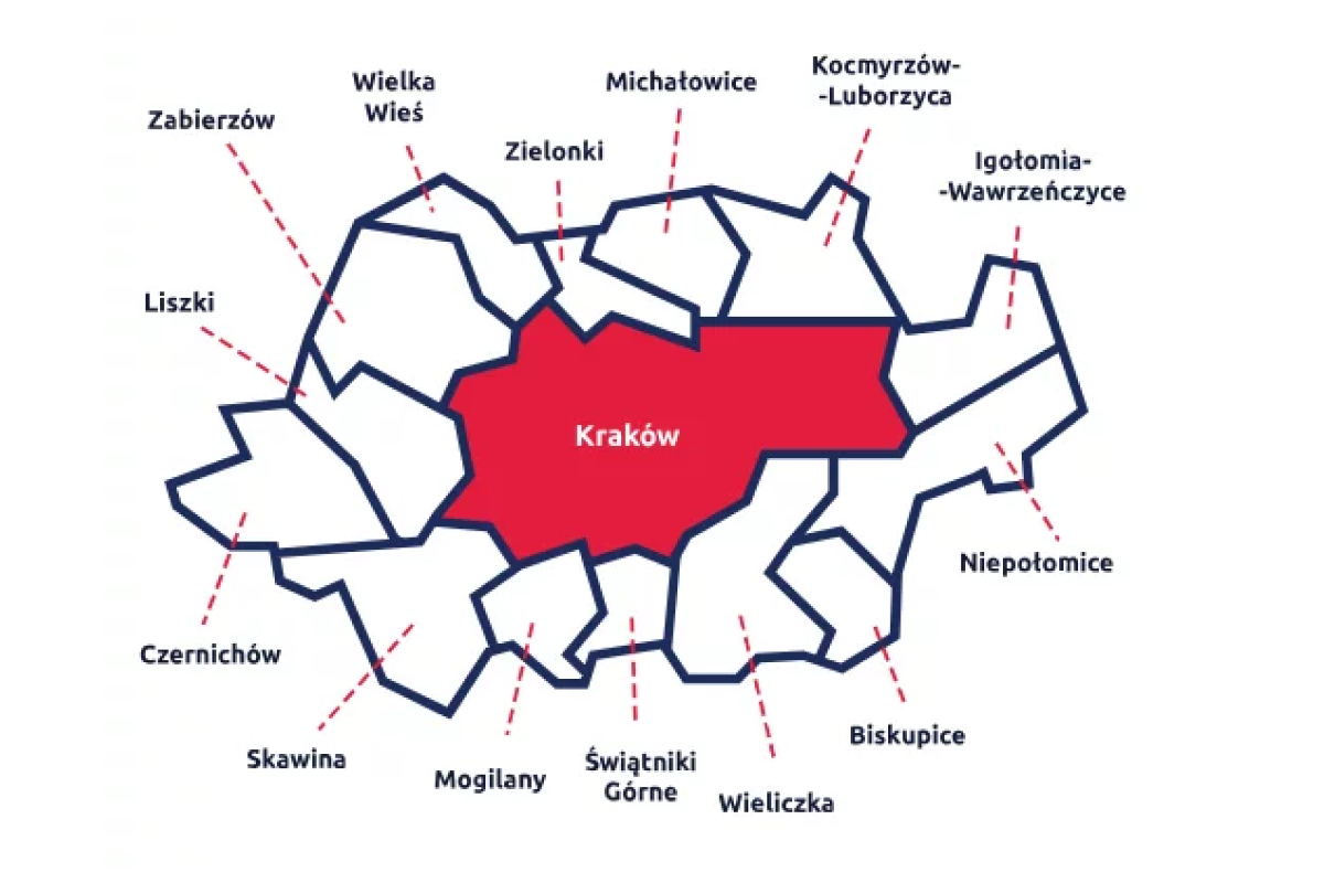 Ilustracja mapy z zaznaczonymi obszarami usług